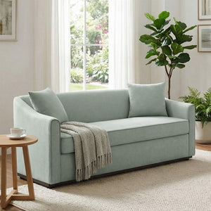 English Elm Modern Chenille Three Seater Sofa with Rubberwood Base and Wrap Around Arms for Living Room Blue N763S000110C