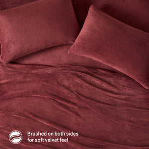 English Elm 4 Pcs Micro Plush Sheet Set In Luxurious Burgundy - Ultra-Soft, Cozy, Deep-Pocket Bedding For Comfort B035P319759