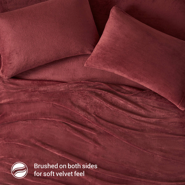 English Elm 4 Pcs King Micro Plush Sheet Set In Luxurious Burgundy - Ultra-Soft, Warm, & Easy Care Bedding Set B035P319761