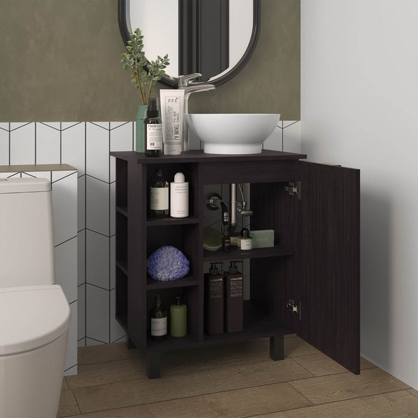 English Elm Wengue Bathroom Vanity With 8 Storage Shelves & Elegant Design For Compact Spaces & Modern Style B062P355666-GIGA