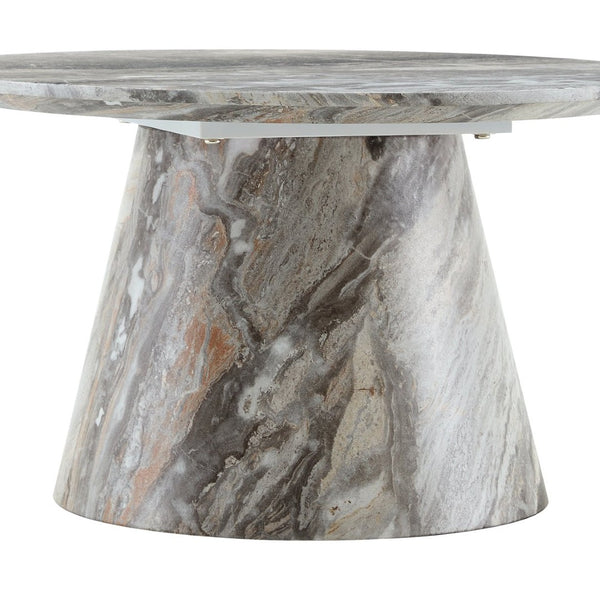 English Elm Grey Wood Grain Round Coffee Table Low Profile Mdf Living Room Accent Piece W2920P404129