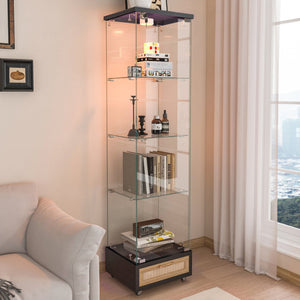 English Elm Modern Glass Display Cabinet With Led Lighting - Space-Saving Antique Storage For Living Room & Bedroom W241P268205