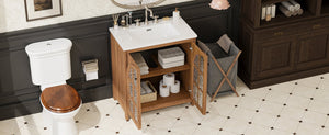 English Elm Christopher Knight Home® - 30 Inches Vintage Rustic Bathroom Vanity With Ceramic Sink, Soft-Closing Doors & Antique Bronze Pulls N817P299512N