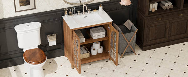 English Elm Christopher Knight Home® - 30 Inches Vintage Rustic Bathroom Vanity With Ceramic Sink, Soft-Closing Doors & Antique Bronze Pulls N817P299512N
