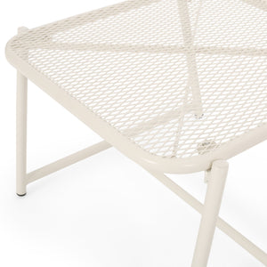 English Elm Christopher Knight Home® - 3 Piece Seating Group Iron Patio Set in Ivory White with Mesh Chairs & Glass Top Side Table, RTA 65200.00WHI_65201.00WHI