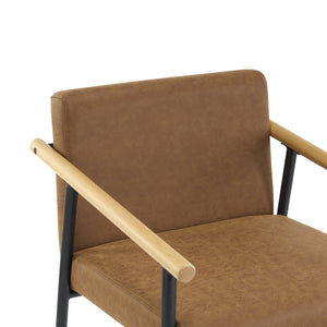 English Elm Christopher Knight Home® - Counter Stool Mid-Century Modern Set of 2 with Metal Frame, Soft Cushions & Solid Wood Armrests Black+Brown N771P247153W