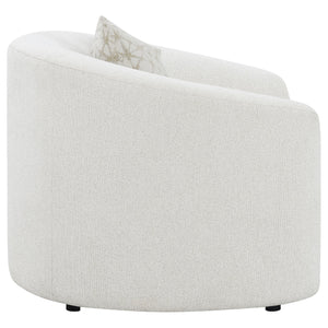 English Elm Rory Latte Boucle Sloped-Arm Lounge Chair with Metallic Pillow — Retro Barrel Design, Cozy Corner Accent B062P358171
