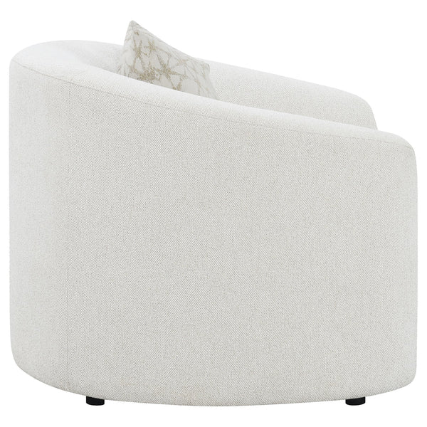 English Elm Rory Latte Boucle Sloped-Arm Lounge Chair with Metallic Pillow — Retro Barrel Design, Cozy Corner Accent B062P358171