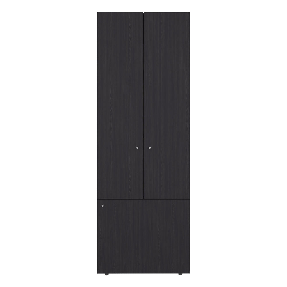 English Elm Armoire 66.9" H - Stylish Black Wengue 3-Door Storage Solution With 3 Shelves For Modern Bedrooms B097P395875