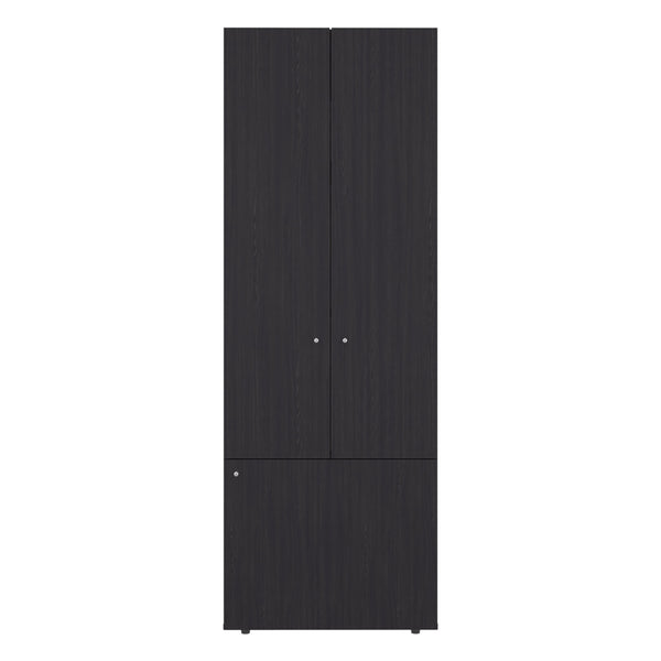 English Elm Armoire 66.9" H - Stylish Black Wengue 3-Door Storage Solution With 3 Shelves For Modern Bedrooms B097P395875