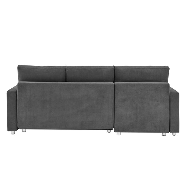 English Elm L L Shaped Convertible Sleeper Sofa Bed with Reversible Chaise, Pull-Out Bed, Hidden Storage Covers Grey W1117S00114