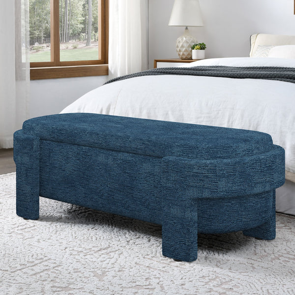 English Elm Linen Upholstered Storage Bench with High-Density Foam Seat, Spacious Hidden Compartment, 51.5" Dark Blue W487P271397