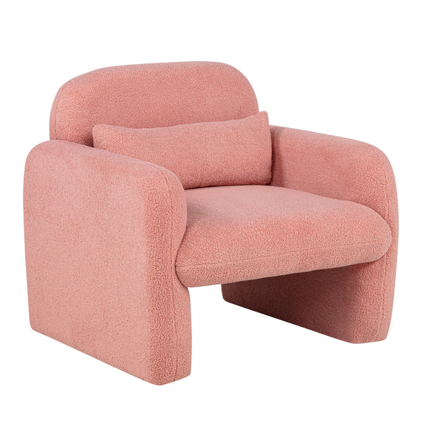English Elm Stylish Teddy Fleece Single Sofa Chair with Arms and Pillow, Cozy Accent Armchair for Living Room Pink 30 L x 24.75 W x 24 H W1716P196472