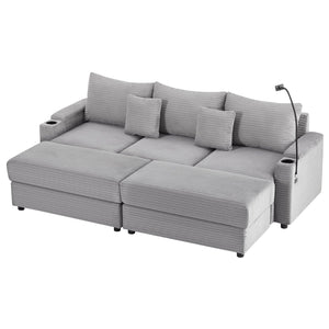 English Elm 95.3" Modern 3-Seater Sectional Sofa With Storage, Usb Ports & Movable Ottomans For Cozy Living Room N719S001613E