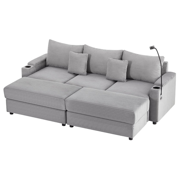 English Elm 95.3" Modern 3-Seater Sectional Sofa With Storage, Usb Ports & Movable Ottomans For Cozy Living Room N719S001613E
