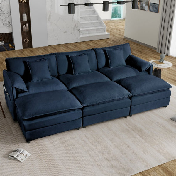 English Elm Oversized Modular Sectional Sofa Sleeper With 3 Ottomans, Soft Pillows & Dual-Layer Comfort W3163S00026-GIGA