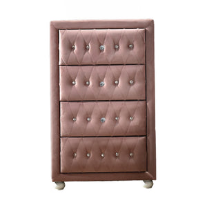English Elm Pink 4-Drawer Chest with Crystal Knobs, Padded Case-Legs & Smooth Metal Glides for Stylish Storage B062P209049
