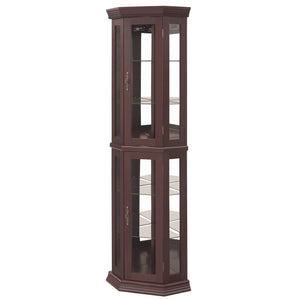 English Elm Lighted Corner Curio Cabinet - Elegant Glass Display With Adjustable Shelves & Ambient Lighting - Dark Cherry W1758P300130