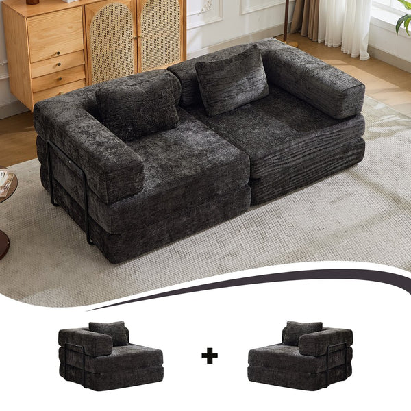 English Elm Compression Convertible Floor Sofa Bed - Flexible Modular Chenille Loveseat For Small Spaces, No Assembly! W3723P345650