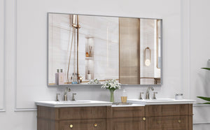 English Elm 55"x30" Oversized Modern Bathroom Mirror with Removable Tray Silver Aluminum Frame for Vertical or Horizontal Mounting W708P297404