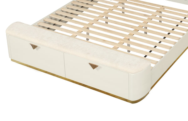 English Elm La Pierre King Upholstered Bed with Ambient LED Headboard, Built-In Storage Drawers, Gold Accents B009S01930