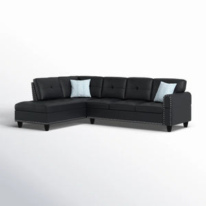 English Elm Black Faux Leather L Shaped Sectional with Cup Holders Nailhead Trim Storage Black B2730S00026
