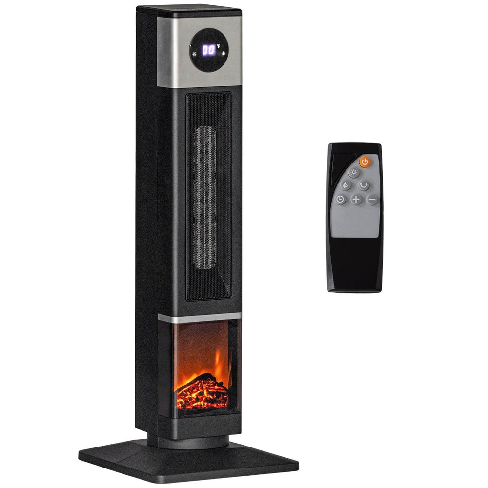 English Elm Homcom Ceramic Tower Heater with 3d Flame Effect Oscillating Warmth for Any Room W2225P249714