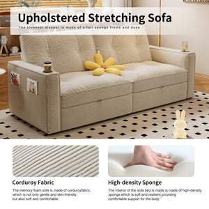 English Elm SOMNUS Convertible Sofa Bed with Corduroy Upholstery, Space-Saving 2-in-1 Design, Durable Steel Frame White W3820S00010