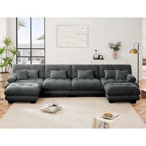 English Elm Free Modular Sectional Sofa - U-Shaped Chenille Couch With 2 Ottomans For Ultimate Comfort & Style W714S01024