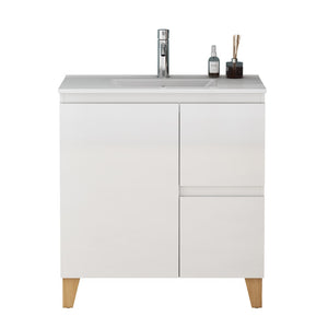 English Elm 31.5-inch Bathroom Vanity Solid Wood Top Ceramic Basin Soft Close Glossy White W3151S00067