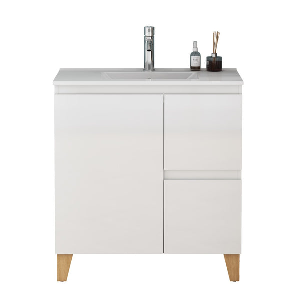 English Elm 31.5-inch Bathroom Vanity Solid Wood Top Ceramic Basin Soft Close Glossy White W3151S00067