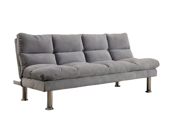 English Elm Contemporary Microfiber Futon Sofa Converts to Bed with Chrome Legs, Compact Space-Saving Design, Durable Upholstery Gray 40 L x 67 W x 8 H B2741P363779