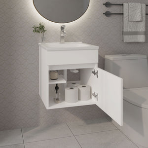 English Elm FM Wall-Mounted Belle Bathroom Vanity with Built-In Sink, Floating Design, Soft-Close Door, Sleek Storage Solution White 23 L x 23 W x 12 H B128P335847