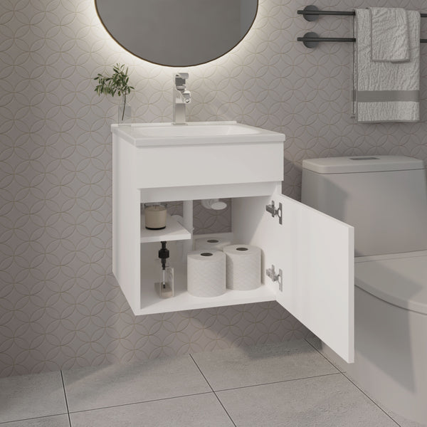 English Elm FM Wall-Mounted Belle Bathroom Vanity with Built-In Sink, Floating Design, Soft-Close Door, Sleek Storage Solution White 23 L x 23 W x 12 H B128P335847