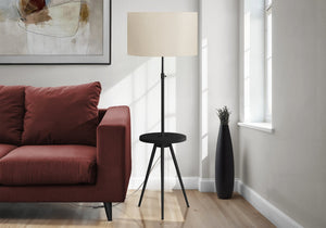 English Elm Lighting, Contemporary 66" Floor Lamp With Adjustable Height, Black Metal Base & Ivory Drum Shade B2710P221304
