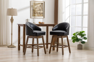English Elm United We Win Quilted Microsuede Swivel Barstool with Wood Legs and Gold Rivet Trim Black W1568P361703