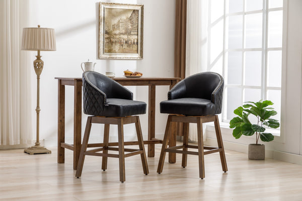 English Elm United We Win Quilted Microsuede Swivel Barstool with Wood Legs and Gold Rivet Trim Black W1568P361703
