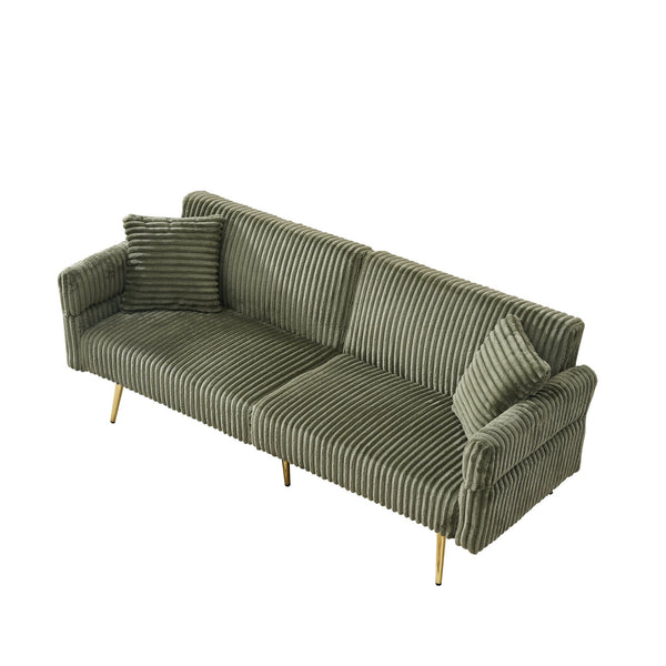 English Elm 79 Corduroy Sofa Bed Foldable Double Convertible Sleeper with Folding Armrests for Compact Living Rooms Green W2290P250574