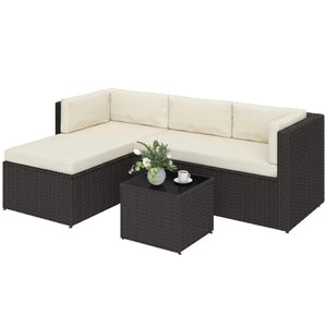 English Elm Comfortable Outdoor 3 Piece Pe Wicker Patio Set with Chaise Sofa and Glass Table Beige,Dark Brown T3971S00209