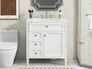 English Elm 30'' Modern Bathroom Vanity With Ceramic Sink, Soft-Close Drawers & Stylish Storage Cabinet Solutions N710P206904Z