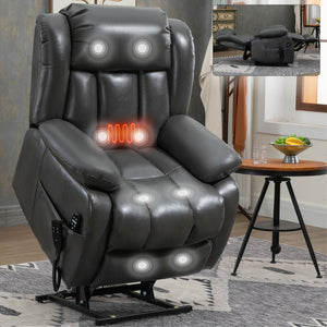 English Elm Dual Motor Power Lift Recliner with Massage Heat and 180 Degree Brown Lounge Chair W1803S00065