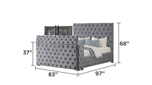 English Elm Encore Modern Style 4Pc King Bedroom Set - Upholstered Bed With Tufted Headboard In Gray Finish B009S01735