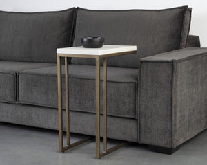 Sunpan Sawyer C-Shaped End Table: Stylish Minimalist Accent for Small Spaces with Unique Concrete Top Antique Brass / White