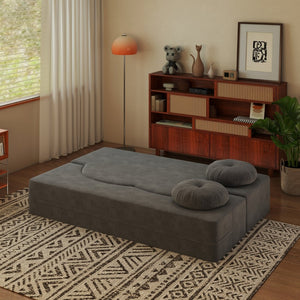 English Elm Modern Corduroy Folding Floor Sofa Sleeper with Foam Fill for Studio Bedroom Guests Antique Gray W2353P379625