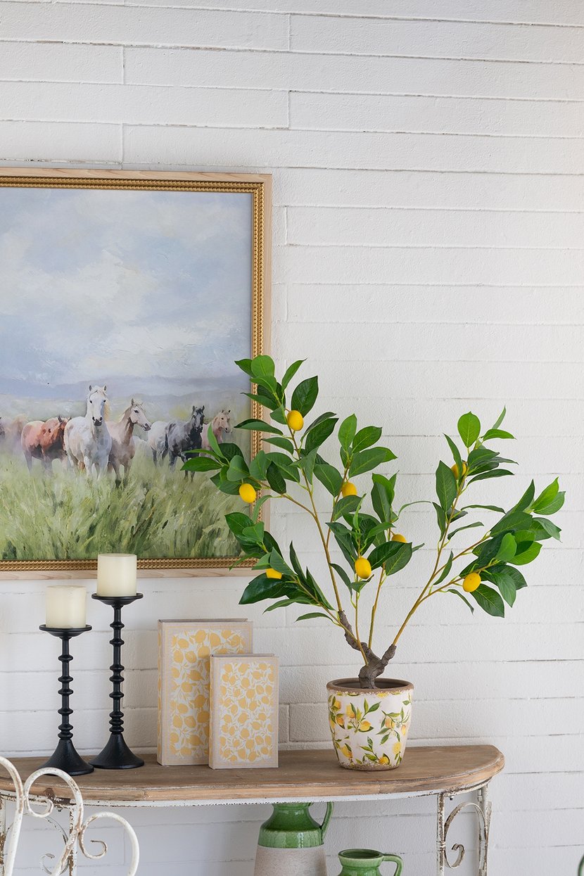 English Elm 12x12x31.5"H Artificial PEVA Lemon Tree - Lifelike Green Foliage, UV-Safe, Low-Maintenance Decor, Black Pot W2078P279115