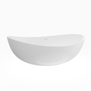 English Elm 70 Inch Stone Resin Freestanding Soaking Tub Matte White Sculptural Spa Bath W1613P436815