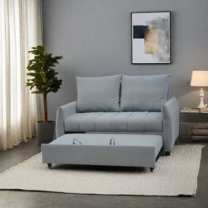 English Elm Modern Velvet 3-in-1 Sleeper Sofa Bed Convertible Loveseat Light Blue with USB, Storage Pockets & Pillows, Adjustable Backrest W1183S00021
