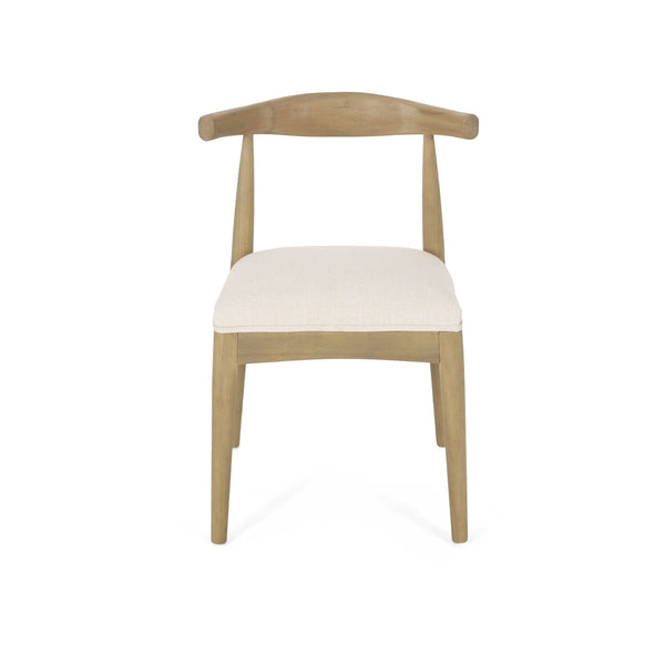 English Elm Christopher Knight Home® - DINING Chair Set of 2 Mid-Century Upholstered Rubberwood Dining Chairs with Tapered Legs and Open Backrest Beige N771P266173M