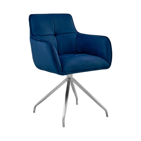 English Elm Flannor Blue Velvet Dining Accent Chair with Brushed Stainless Steel Legs, Modern Durable Seating B2736P354382