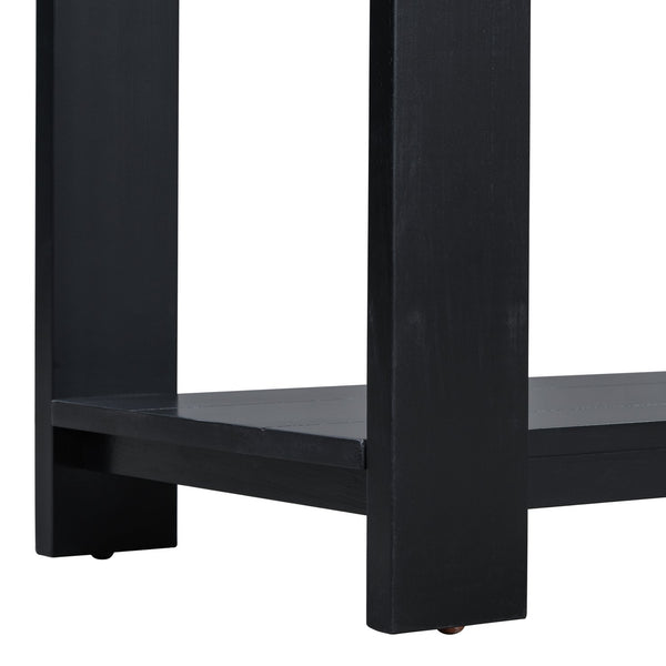 English Elm U_STYLE Minimalist Console Table with Bottom Shelf and Sturdy Four Legs, 63.8" Long Entryway Accent Black N711P173084B